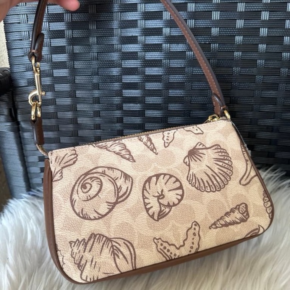 Coach Tan and Brown Shell Print Shoulder Bag - Picture 6 of 8